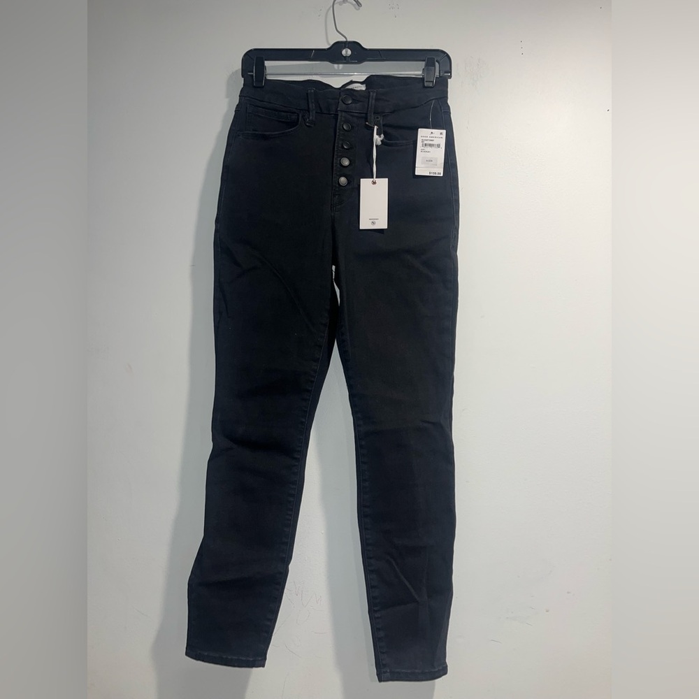 Good American High-Rise Black Button-Front Slim Jeans
